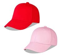 LANGZHEN Cotton Outdoor Toddler Girls Boys Plain Baseball Cap Baby Infant Structured Adjustable Hat for Kids Sun Hat(M-Red+M-Pink)