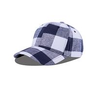 LANGZHEN Plaid Print Adjustable Baseball Cap Soft Cotton Blend Checked Print Outdoor Hat Cap for Men Women, Big Grid-Navy+White, L