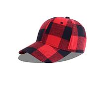 LANGZHEN Plaid Print Adjustable Baseball Cap Soft Cotton Blend Checked Print Outdoor Hat Cap for Men Women, Big Grid-Black+red, L