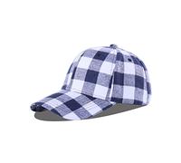 LANGZHEN Plaid Print Adjustable Baseball Cap Soft Cotton Blend Checked Print Outdoor Hat Cap for Men Women, Grid-Navy+White, L