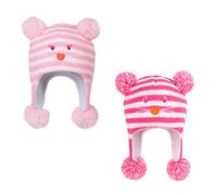 LANGZHEN Toddler Kids Infant Winter Hat,Earflap Knit Warm Cap Fleece Lined Beanie for Baby Boys Girls - Bear-Pink Stripe+Cat Rose-red Stripe - 2-4 Years
