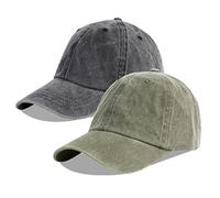 LANGZHEN Unisex Baseball Cap 100% Cotton Fits Men Women Washed Denim Adjustable Dad Hat(Black+Army Green)