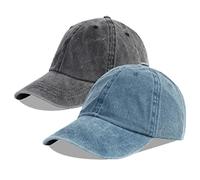 LANGZHEN Unisex Baseball Cap 100% Cotton Fits Men Women Washed Denim Adjustable Dad Hat(Black+Denim Blue, One Size)