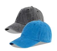 LANGZHEN Unisex Baseball Cap 100% Cotton Fits Men Women Washed Denim Adjustable Dad Hat, Black+Sapphire Blue, L