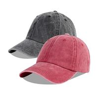 LANGZHEN Unisex Baseball Cap 100% Cotton Fits Men Women Washed Denim Adjustable Dad Hat(Burgundy+Black, One Size)