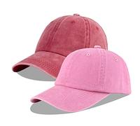 LANGZHEN Unisex Baseball Cap 100% Cotton Fits Men Women Washed Denim Adjustable Dad Hat(Burgundy+Pink,One Size)