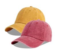 LANGZHEN Unisex Baseball Cap 100% Cotton Fits Men Women Washed Denim Adjustable Dad Hat(Burgundy+Yellow,One Size)