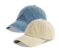 LANGZHEN Unisex Baseball Cap 100% Cotton Fits Men Women Washed Denim Adjustable Dad Hat(Denim Blue+Khaki,One Size)