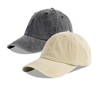 LANGZHEN Unisex Baseball Cap 100% Cotton Fits Men Women Washed Denim Adjustable Dad Hat(Khaki+Black, One Size)
