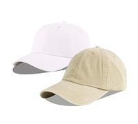 LANGZHEN Unisex Baseball Cap 100% Cotton Fits Men Women Washed Denim Adjustable Dad Hat(Khaki+Original White)