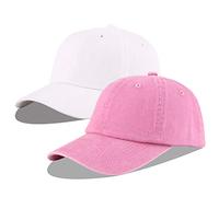 LANGZHEN Unisex Baseball Cap 100% Cotton Fits Men Women Washed Denim Adjustable Dad Hat(Pink+White,One Size)