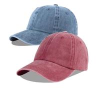 LANGZHEN Unisex Baseball Cap 100% Cotton Fits Men Women Washed Denim Adjustable Dad Hat(Washed-Burgundy+Denim Blue,One Size)