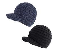 LANGZHEN Unisex Winter Hats with Visor Warm Ski Hat Stylish Knitted Hat for Men and Women(Black+Navy-Melange)