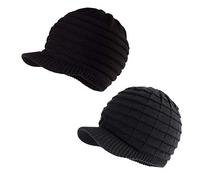 LANGZHEN Unisex Winter Hats with Visor Warm Ski Hat Stylish Knitted Hat for Men and Women(Black-Striped+Black)
