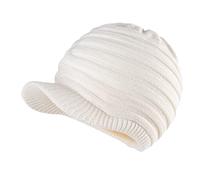LANGZHEN Unisex Winter Hats with Visor Warm Ski Hat Stylish Knitted Hat for Men and Women(Off-White -Striped)