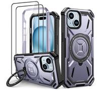 Lanhiem Case for iPhone 12, iPhone 12 Pro Case with 2 Tempered Glass, 360° Ring Stand Protective Case, Military Shockproof Mobile Phone Case for iPhone 12/12 Pro Case, Purple
