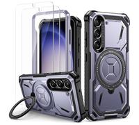 Lanhiem Case for iPhone 15 with 2 Tempered Glass, 360° Ring Stand Protective Case, Military Shockproof Mobile Phone Case for iPhone 15, Purple