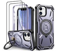 Lanhiem Case for iPhone 16e with 2 Pieces Screen Protector, 360° Ring Stand Protective Case, Military Shockproof Mobile Phone Case for iPhone 16e Case, Purple