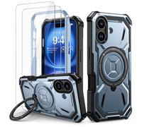 Lanhiem Case for iPhone 16e with 2 Pieces Screen Protector, 360° Ring Stand Protective Case, Military Shockproof Mobile Phone Case for iPhone 16e Case, Blue