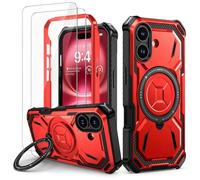 Lanhiem Case for iPhone 16e with 2 Pieces Screen Protector, 360° Ring Stand Protective Case, Military Shockproof Mobile Phone Case for iPhone 16e Case, Red