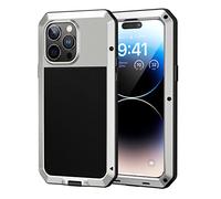 Lanhiem for iPhone 14 Pro Max Case Heavy Duty Shockproof Cover Tough Armour Metal Case with [Tempered Glass Screen Film], 360 Full Body Protective Case Cover for iPhone 14 Pro Max - Sliver Silver