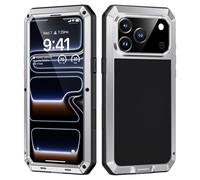 Lanhiem for iPhone 17 Pro Case Metal, Heavy Duty Tough Shockproof Cases, [Built in Tempered Glass Screen Protector] [Military-Grade Rugged], Full Body Strong Hard Phone Cover 6.3 Inch (Silver)