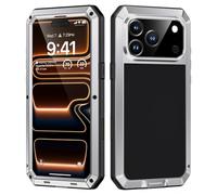 Lanhiem for iPhone 17 Pro Max Case Metal, Heavy Duty Tough Shockproof Cases, [Built in Tempered Glass Screen Protector] [Military-Grade Rugged], Full Body Strong Hard Phone Cover 6.9 Inch (Silver)