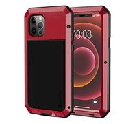 Lanhiem Heavy Duty Case Design for iPhone 12 / iPhone 12 Pro Shockproof Tough Armour Metal Case with [Tempered Glass Screen Film], 360 Full Body Protective Case Cover for iPhone 12/12 Pro -Red