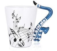 LanHong - 13.5 oz Sax Mug Musical Notes Design Coffee Cup Ceramic Music Saxophone Cup Gift for Friend