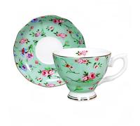 LanHong 6 Ounces Tea Cup and Saucer Set Floral Tea Coffee Cup with Saucer Bone China Teacup and Saucer Set Gift for Mom Friend Tea Party