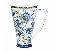 LanHong Tall Coffee Mug Bone China Mug - 17 oz Large Capacity Coffee Tea Mug with Floral Pattern - Birthday Christmas Gifts for Women Men Friend (Blue)
