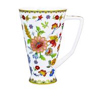 LanHong Tall Coffee Mug Bone China Mug - 17 oz Large Capacity Coffee Tea Mug with Floral Pattern - Birthday Christmas Gifts for Women Men Friend (Red)