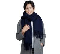 LaniLani 100% Merino Wool Scarf, Pashmina Cashmere Feel, 78” x 16” Long, Best Winter Gift For Women and Men, Navy Blue, Medium