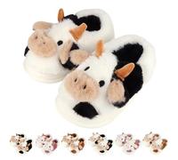 LANIVIC Cow Slippers for Kids Toddler Boys Girls Soft Plush Slippers Cute Animal Slippers Winter Comfortable Warm Fluffy Memory Foam Non-Slip Indoor, Black Heel Support, 4-5 Toddler
