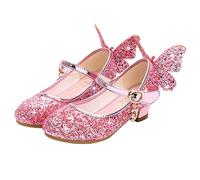 Lanivic Little Girls Princess Sequins Sweet Bows High Heels Wedding Party Dress Shoes - Dance Bright Diamond Cosplay Christmas Festival Pink Size 13 UK