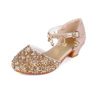 Lanivic Little Girls Princess Shoes Sequins Sweet Bows High Heels Wedding Party Dress Shoes Dance Bright Diamond Cosplay Christmas Festival Shoes Gold Size 10 UK