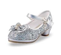 Lanivic Little Girls Princess Shoes Sequins Sweet Bows High Heels Wedding Party Dress Shoes Dance Bright Diamond Cosplay Christmas Festival Shoes Silver Size 9 UK