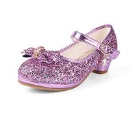 Lanivic Little Girls Princess Shoes Sequins Sweet Bows High Heels Wedding Party Dress Shoes Dance Bright Diamond Cosplay Christmas Festival Shoes Purple Size 11 UK