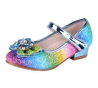 Lanivic Little Girls Princess Shoes Sequins Sweet Bows High Heels Wedding Party Dress Shoes Dance Bright Diamond Cosplay Christmas Festival Shoes Blue Size 12.5 UK