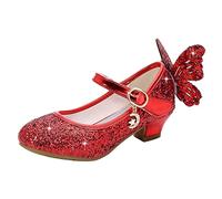 Lanivic Little Girls Princess Shoes Sequins Sweet Bows High Heels Wedding Party Dress Shoes Dance Bright Diamond Cosplay Christmas Festival Shoes Red Size 10 UK