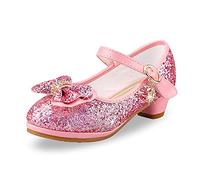 Lanivic Little Girls Princess Shoes Sequins Sweet Bows High Heels Wedding Party Dress Shoes Dance Bright Diamond Cosplay Christmas Festival Shoes Pink Size 11 UK