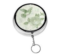 LANJINDENG Keychain Pill Holder - Portable 3 Compartment Mini Pill Case for Pocket & Purse, Vitamin Container, Easy-Open Design for Travel - Green Hummingbird Flower
