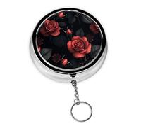 LANJINDENG Keychain Pill Holder - Portable 3 Compartment Mini Pill Case for Pocket & Purse, Vitamin Container, Easy-Open Design for Travel - Red Rose