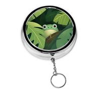 LANJINDENG Keychain Pill Holder - Portable 3 Compartment Mini Pill Case for Pocket & Purse, Vitamin Container, Easy-Open Design for Travel - Jungle Frog