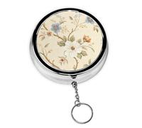 LANJINDENG Keychain Pill Holder - Portable 3 Compartment Mini Pill Case for Pocket & Purse, Vitamin Container, Easy-Open Design for Travel - Yellow Flower Floral