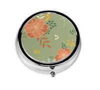LANJINDENG Metal Pill Organizer - 3-Compartment Mini Round Pill Case for Pocket & Purse, Portable Vitamin Holder, Easy-Open Design for Travel - Orange Blossoms Flowers