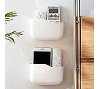 Lanjue 2 Pieces Wall Mounted Remote Control Holder, 2 Grids Adhesive Storage Box Detachable TV Remote Controller Holders Beside Storage Box Wall Pen Holder Mobile Phone Charging Stand