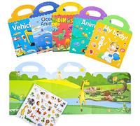 Lanjue 5 Packs Reusable Sticker Books, 3D Puffy Sticker Book for Age 2-6 Year Old Boys Girls, Scene Storybook Toddlers Sticker Books Educational Learning Toy Gifts