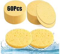Lanjue 60 Count Compressed Facial Sponges, 2.5 Inch Yellow Wash Sponge