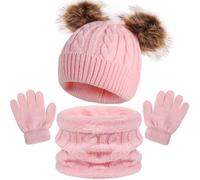 Lanjue Kids Winter Hat Scarf Gloves Set,Warm Soft Thick Warm Fleece Lining Hat Beanie Sets for Girls Boys Children Aged 3-8